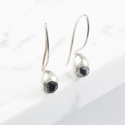 Silver Black Topaz Dropper Earrings E17