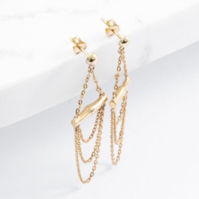 Gold Tone Bamboo Chain Drops Stud Earrings ER178G LCTB