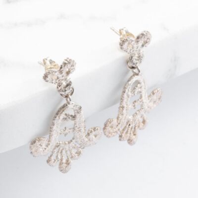 Silver Lace Double Dropper Stud Earrings ALE05
