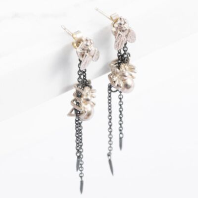 Oxidised Spiderfly Chain Dropper Earrings ERG6-OS/S