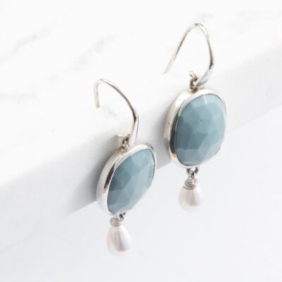 Sterling Silver Turquoise & Pearl Dropper Earrings ESFSTUPW