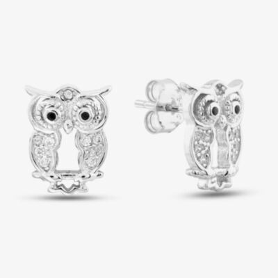 Silver Cubic Zirconia Owl Stud Earrings E615090