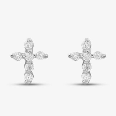 Sterling Silver Cubic Zirconia Cross Tiny Stud Earrings E1031 3A