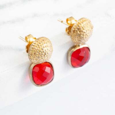 Gold Plated Garnet Flower Dropper Earrings ETUGGA
