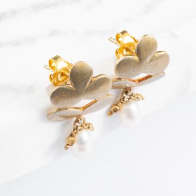 Gold Plated Pearl Flower Dropper Earrings EFIGPW