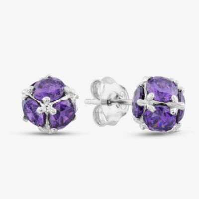 Silver Purple Cubic Zirconia Ball Stud Earrings P3992E PURPLE