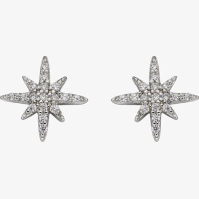 Sterling Silver Cubic Zirconia Pave Starburst Stud Earrings E5987C 