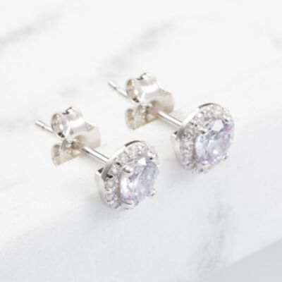 Starbright Silver Light Blue Cubic Zirconia Halo Stud Earrings E4442 LGHT BLU