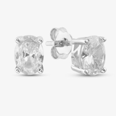 Silver Cubic Zirconia Large Oval Stud Earrings SE8002CZ