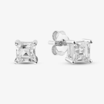 Silver Princess Cut Cubic Zirconia Stud Earrings ZVE0S276