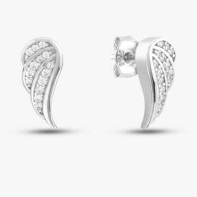 Silver Cubic Zirconia Angel Wings Stud Earrings SEC0049A