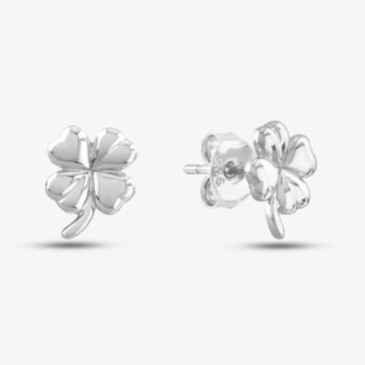 Silver Four Leaf Clover Plain Stud Earrings SED0029A
