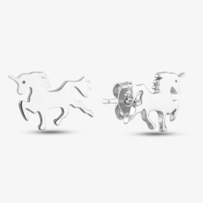 Silver Plain Unicorn Stud Earrings SEF0079A
