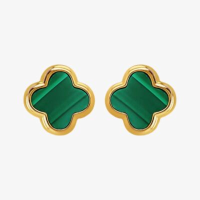 LUXE Silver Gold Plated Malachite Clover Stud Earrings 8.59.1901
