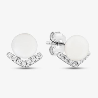 Sterling Silver Pearl Cubic Zirconia Cluster Stud Earrings EOW70168FW