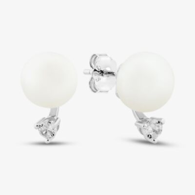 Sterling Silver Large Pearl Cubic Zirconia Stud Earrings EOW7077FW/W