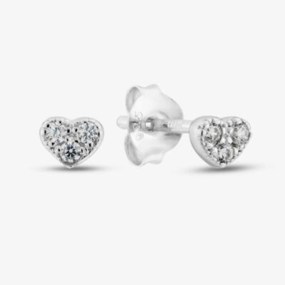 Sterling Silver Cubic Zirconia Heart Stud Earrings E6167C