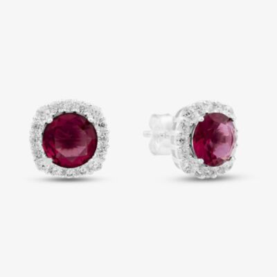 Sterling Silver Rhodium Plated White & Red Cubic Zirconia Stud Earrings 8.57.0046