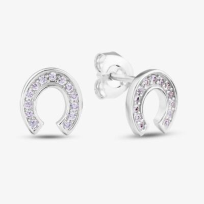 Sterling Silver Rhodium Plated Pink Cubic Zirconia Horseshoe Stud Earrings 8.59.1069