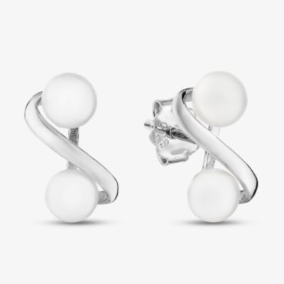 Sterling Silver Double Pearl Infinity Stud Earrings EOW70226FW