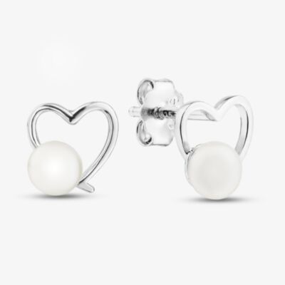 Sterling Silver Pearl Open Heart Stud Earrings EOW70265FW