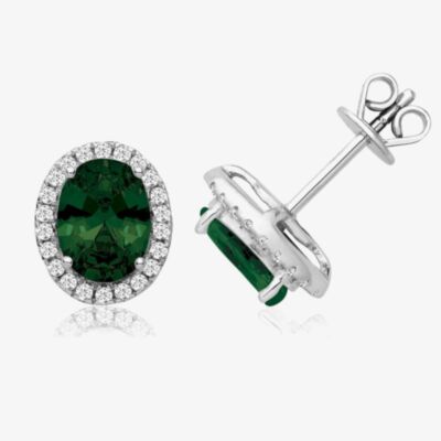 Sterling Silver Green Oval Cubic Zirconia Stud Earrings SEG0025EM