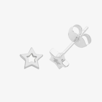 Sterling Silver Open Star Stud Earrings G51273
