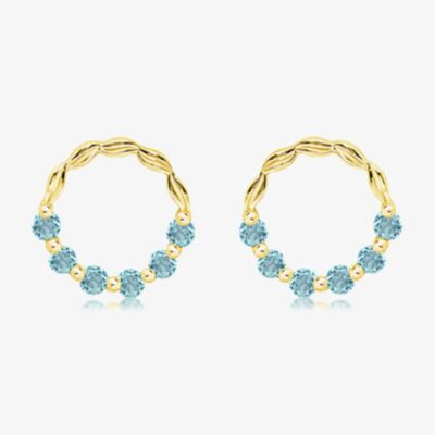 Gold Plated Blue Topaz Open Circle Stud Earrings ME-1056BT
