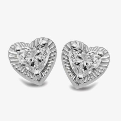 Unique Sterling Silver Diamond Cut Heart Shaped Stud Earrings ME-1044