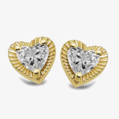 Unique Gold Plated Diamond Cut Heart Shaped Stud Earrings ME-1044GO