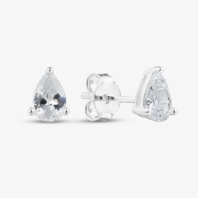 Fashionista Silver Silver Pear Cut Cubic Zirconia Stud Earrings EPS4X6 (BK)