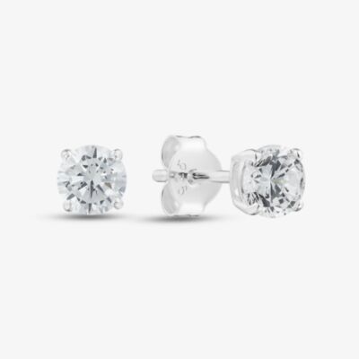 Fashionista Silver Silver 5mm Round Cut Cubic Zirconia Stud Earrings ERD5 (BK)