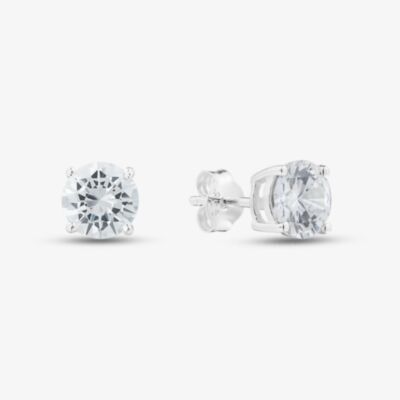 Fashionista Silver Silver 7mm Round Cut Cubic Zirconia Stud Earrings ERD7 (BK)