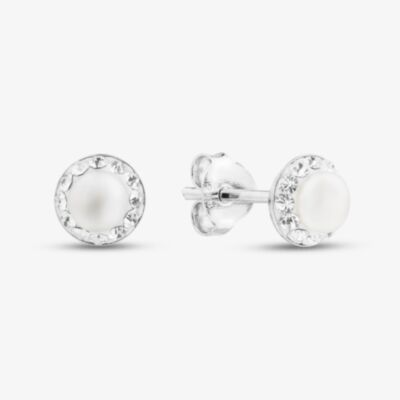 Fashionista Silver Silver Pearl & Cubic Zirconia Stud Earrings SWE6/P (BK)