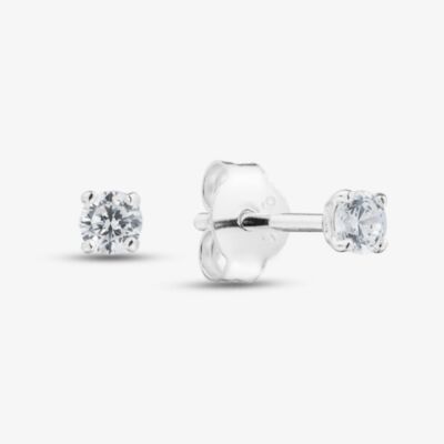 Fashionista Silver Silver 3mm Round Cut Cubic Zirconia Stud Earrings ERD3 (BK)