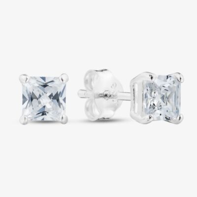 Fashionista Silver Silver 5mm Princess Cut Cubic Zirconia Stud Earrings ESQ5X5 (BK)