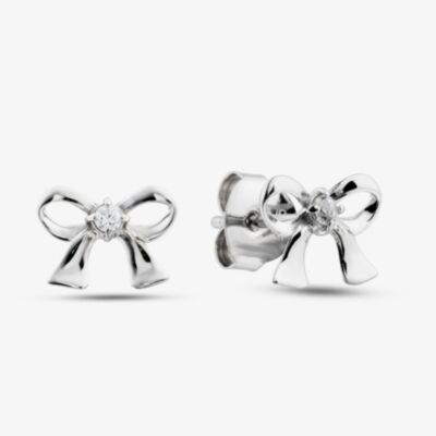 Fashionista Silver Sterling Silver Cubic Zirconia Bow Stud Earrings GCSE1083X0000R1