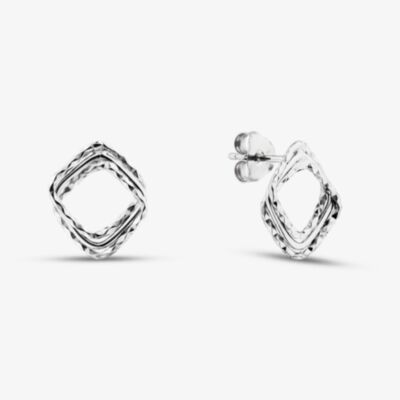 Fashionista Silver Sterling Silver Textured Open Diamond Stud Earrings KTE3411XX0000R1