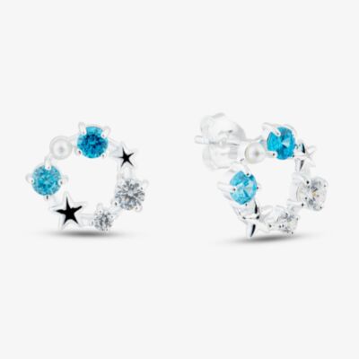 Fashionista Silver Sterling Silver Cubic Zirconia & Simulated Pearl Star Wreath Stud Earrings 041-72269/SP