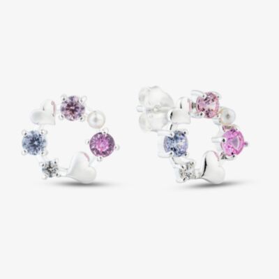 Fashionista Silver Sterling Silver Cubic Zirconia & Simulated Pearl Heart Wreath Stud Earrings 041-72272/SP