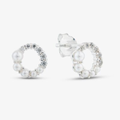 Fashionista Silver Sterling Silver Simulated Pearl & Cubic Zirconia Open Circle Stud Earrings 041-73918/SP