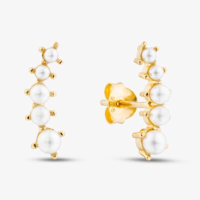 Yellow Gold Tone Plated Sterling Silver Simulated Pearl Stud Earrings 041-72186/GP