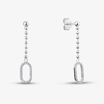 Fashionista Silver Sterling Silver Cubic Zirconia Oval Drop Stud Earrings AE25081Z/R