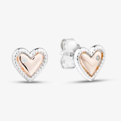 Fashionista Gold Rose Gold Tone Plated Sterling Silver Heart Stud Earrings AE26137Z/PR