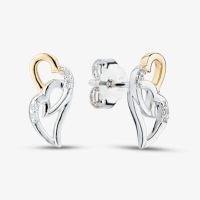 Fashionista Silver Two Tone Sterling Silver Cubic Zirconia Heart Stud Earrings AE15363Z/RG