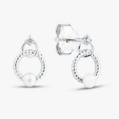 Fashionista Silver Sterling Silver Freshwater Pearl Twisted Rope Dangle Stud Earrings AE19036Z-WFM/R