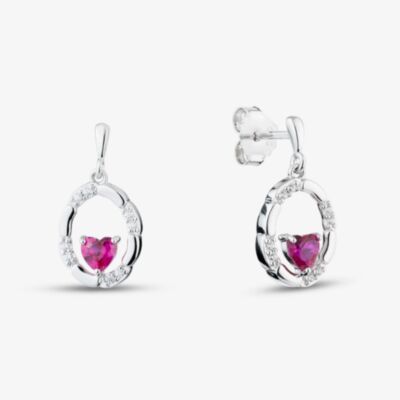 Fashionista Silver Sterling Silver Heart Shaped Pink Cubic Zircoia Oval Drop Stud Earrings AE24675Z-RSY/R