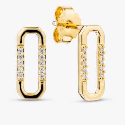Fashionista Gold Yellow Gold Tone Plated Sterling Silver Cubic Zirconia Octagon Stud Earrings AE25781Z/G