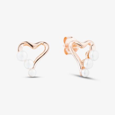 Fashionista Gold Rose Gold Tone Plated Sterling Silver Freshwater Pearl Heart Stud Earrings 05S2AZE634607