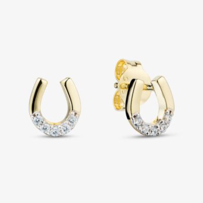 Yellow Gold Tone Plated Sterling Silver Cubic Zirconia Horseshoe Stud Earrings 05S2AZE591006